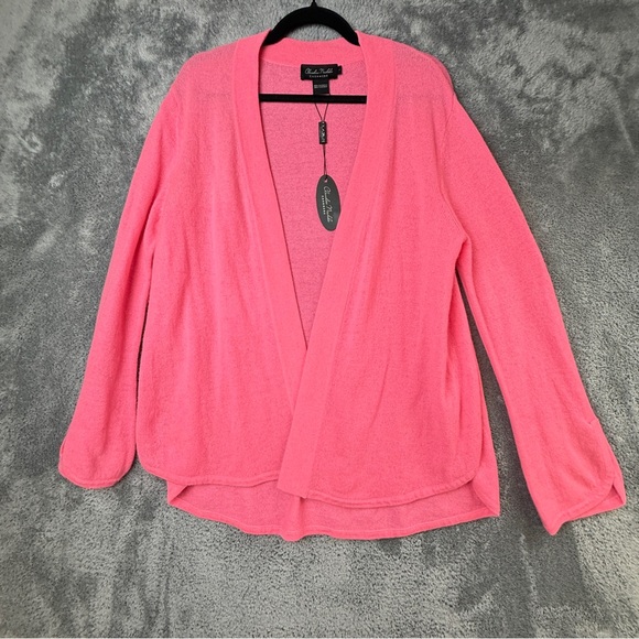 NEW! 100% Cashmere Claudia Nichole Bright Pink Cardigan Sweater Size Large NWT - Picture 14 of 15